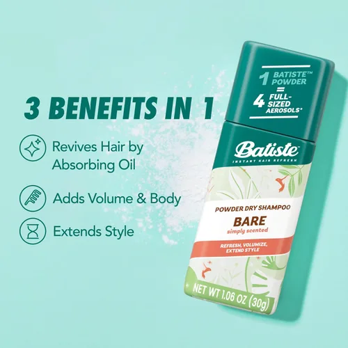 Vista 7 de Batiste Champú seco en polvo, Simply Bare perfumado sin aerosol, 1.06 onzas