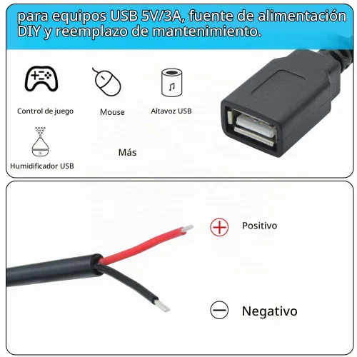 Vista 4 de USB A hembra a 2 Pin alambre desnudo, cable de coleta USB 5V/3A ninguna 2 cables USB A hembra a 2 pines (11.8 in/11 pulgadas)