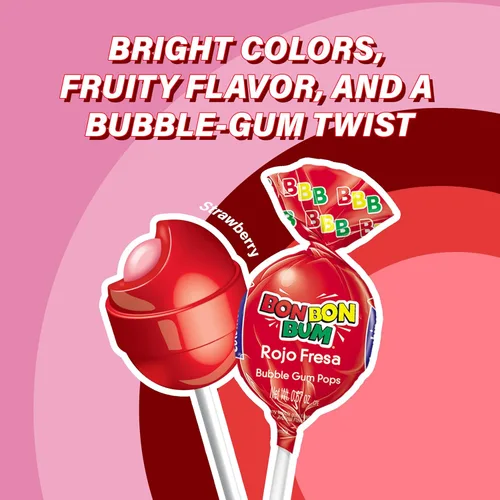 Vista 7 de Colombina Bon Bon Bum - Paletas de fresa, caramelos duros de frutas, paletas de fresa dulces envueltas individualmente, 24