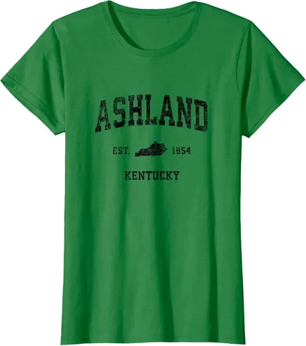 Vista 45 de Ashland Kentucky KY Vintage Sports Design Camiseta de impresión negra Asfalto