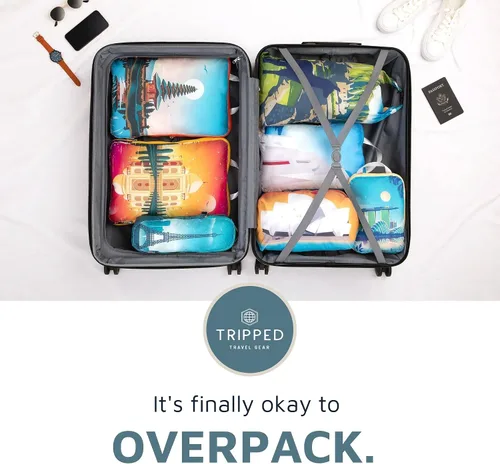 Vista 7 de TRIPPED Travel Gear - Cubos de equipaje grandes para viajes, juego de 7 piezas organizadores de equipaje ultraligeros, expandiblesbolsas