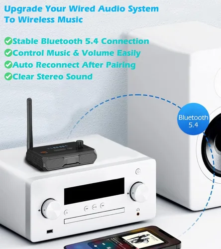 Vista 4 de KAIY Receptor Bluetooth 5.4 para estéreo casero, baja latencia óptica