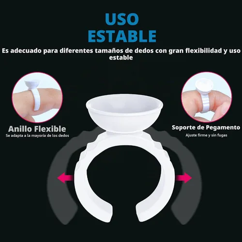 Vista 7 de 300 anillos de pegamento para extensiones de pestañas, anillos desechables para pestañas con forma encantadora, abanico, flores, suministros