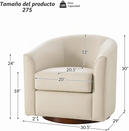 Vista 2 de HULALA HOME Silla giratoria de cuero genuino con base de madera maciza Beige