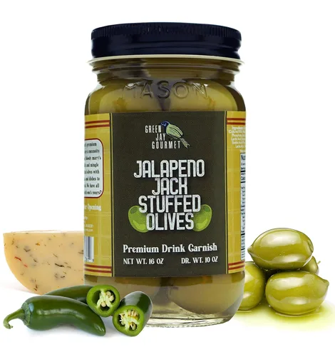 Vista 9 de Green Jay Gourmet Aceitunas Rellenas de Almendra – Aceitunas Verdes Rellenas de Almendra para Decoración de Cócteles y Tabla de Quesos – Aceitunas