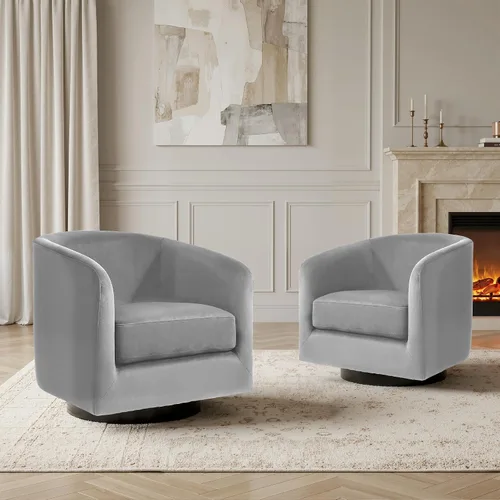 Vista 10 de Silla Giratoria de Acento de Cuero Sintético con Base de Madera, Sillas de Barril Tapizadas Modernas para Sala de Estar, Cómodo Sillón Redondo Sofá