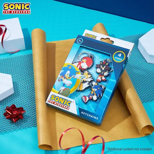 Vista 2 de Sonic The Hedgehog Llaveros de goma para niños, nudillos, cola de sombra para niños, coleccionables, paquete de 4 mini figuras, juego de llaveros