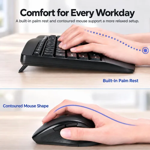 Vista 9 de Combo de teclado y mouse inalámbricos, teclas de onda ergonómicas 2.4G Negro