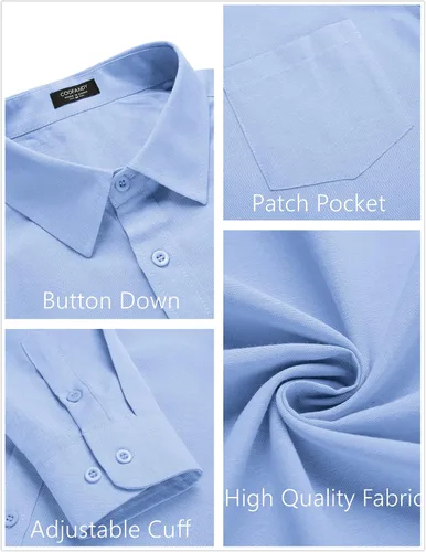 Vista 5 de COOFANDY Camisa de manga larga con botones para hombre, casual, sin doblar, ajuste regular, Oxford