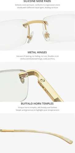 Vista 2 de HEPIDEM Gafas de bocina 100 realmente búfalo gafas cuadradas sin montura de lujo con diamantes