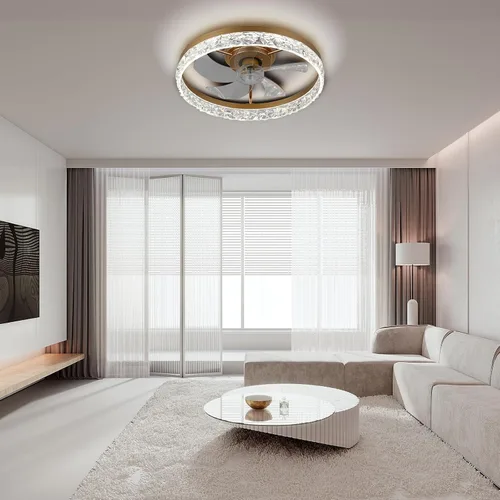 Vista 7 de FRIXCHUR Ventilador de techo de cristal dorado con luz y control remoto, lámpara de araña de 20 pulgadas 1-dorado