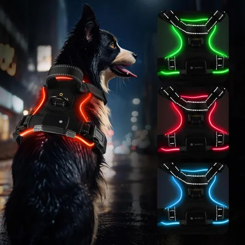 Vista 11 de MASBRILL Arnés para perro con luz LED, sin tirones, recargable y ajustable, para perros pequeños, medianos y grandes