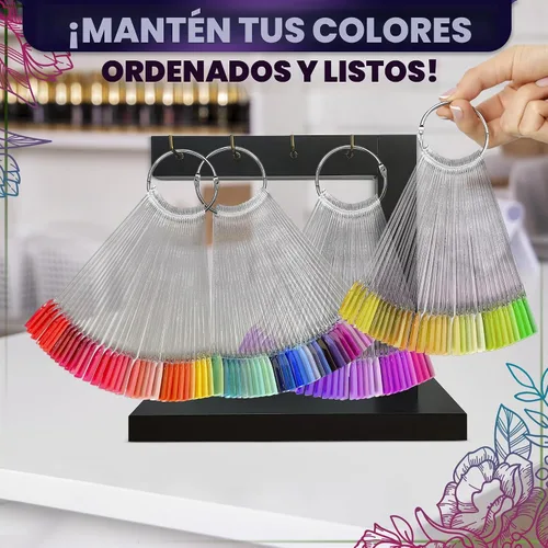 Vista 9 de 100 barras de muestra de uñas para esmalte de gel, acrílico, 2 anillos de metal 100 barras de esmalte de uñas acrílico transparente