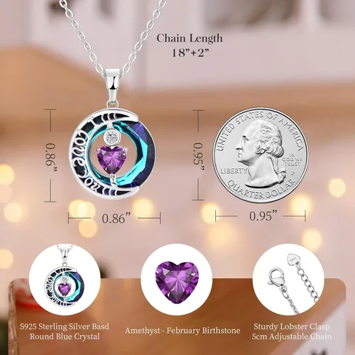 Vista 60 de Collares de cristal para mujer, regalos para aniversario de esposa, regalos de cumpleaños para mujeres, collar de zafiro azul con la frase "I Love