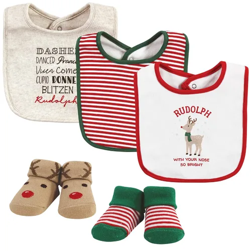 Vista 4 de Hudson Baby Conjunto de babero y calcetines unisex de algodón para bebé, Tamaño único Chica Calabaza
