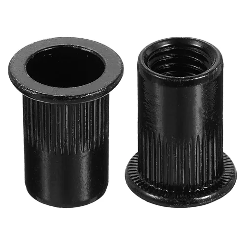 Vista 8 de uxcell Tuercas de remache M4 de acero al carbono chapadas en zinc moleteado cabeza plana roscada tuerca de inserción negra 20 piezas
