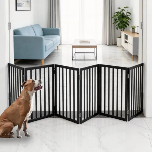 Vista 31 de Puerta para perros para interiores, valla independiente para perros, para la casa, puertas, pasillos o escaleras, puerta para mascotas plegable