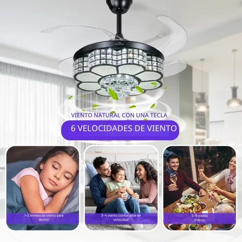 Vista 6 de BAYSQUIRREL Ventilador de techo retráctil de cristal con luz, ventiladores de techo Bluetooth con altavoz y control remoto/APP, 6 velocidades, aspas