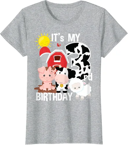 Vista 24 de Camiseta con diseño de animales de granja con texto en inglés "It's My 3rd Birthday" Negro