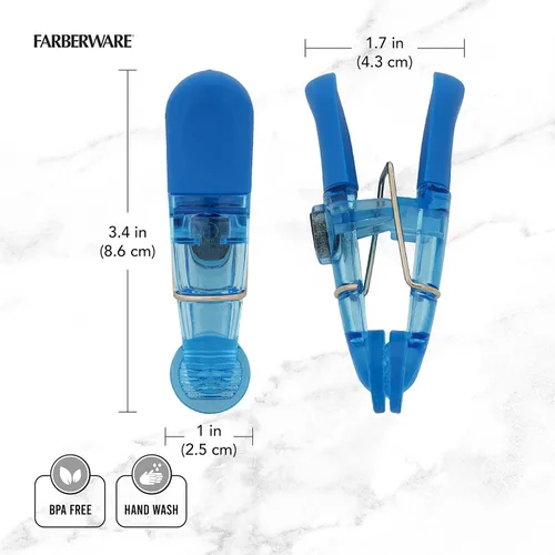 Vista 2 de Farberware Clips para bolsa, juego de 15 clips magnéticos translúcidos para almacenamiento de alimentos, colores surtidos con agarres