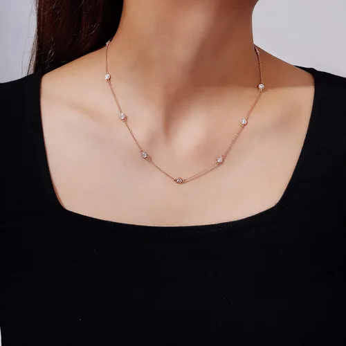 Vista 5 de Tienda Collection Platinum or Gold Plated Sterling Silver Station Necklace made with Infinite Elements Zirconia
