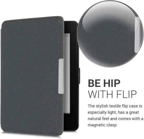Vista 3 de kwmobile Funda compatible con Amazon Kindle Paperwhite - Funda protectora de nailon para lector electrónico - Antracita