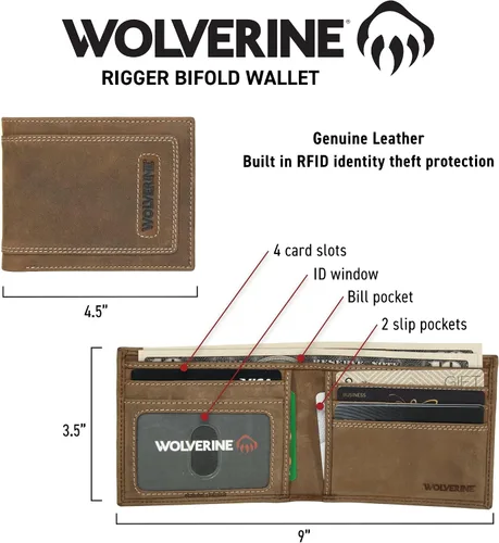 Vista 33 de WOLVERINE Billetera plegable de lona/cuero para hombre