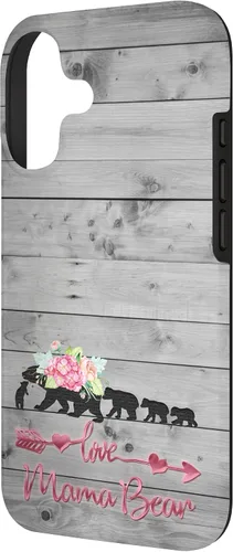 Vista 2 de Pink Floral Black Mama Bear Four Cubs on Vintage Gray Rustic Case for iPhone 17