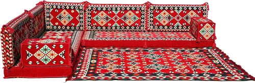 Vista 21 de arabicsofa Juego de asientos Jalsa en forma de L – Majlis árabe hecho a mano con almohadas de respaldo