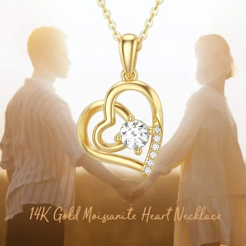 Vista 5 de SISGEM Collar de corazón de oro macizo de 14 quilates para mujer, oro amarillo de 0.55 quilates (CTTW), collar con dije de corazón infinito