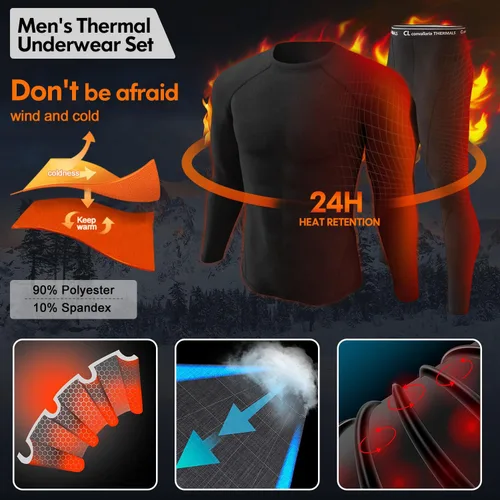 Vista 2 de CL convallaria 2 Pack Thermal Underwear for Men - Warm Fleece Lined Long Johns - Winter Gear Base Layer Tops & Bottoms Set