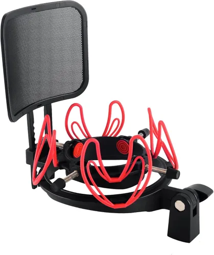Vista 2 de SUUNTOK Soporte de choque de micrófono con filtro pop Soporte de choque universal para micrófonos Tamaño de 0.827-2.441 in Clip de soporte
