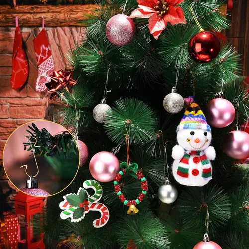 Vista 3 de Hotop 200 ganchos dorados para adornos de Navidad, 1.18 pulgadas, 1.57 pulgadas, ganchos de alambre de metal para árbol de Navidad con caja