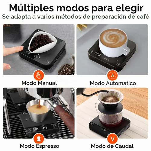 Vista 4 de Mini báscula de café recargable con temporizador, escala de espresso de precisión de 4.4 lbs/0.004 oz, báscula de café digital portátil con 4 modos