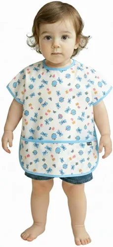Vista 13 de Plie Short Sleeve Waterproof Bib for Toddlers – Easy Clean Feeding Apron for Mealtime, Daycare, Self-Feeding, Lightweight
