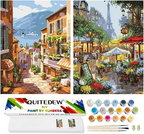 Vista 28 de QUITEDEW Pintura por números para adultos principiantes, pintura de paisajes por números, kits de pintura de jardín por números, adecuados