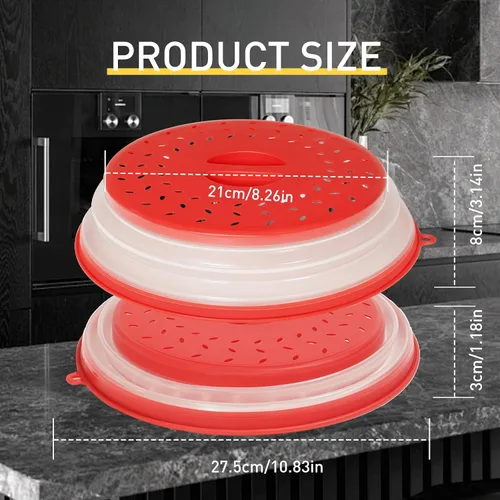 Vista 8 de CasaCulina Paquete de 2 cubiertas plegables para salpicaduras de microondas, tapa de microondas ventilada con agujero de gancho, protector