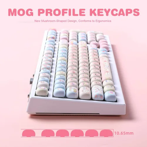 Vista 10 de YUNZII Lindas teclas personalizadas de gatito rosa, 141 teclas de tinte Sub PBT MOG Perfil juego de teclas para teclados mecánicos