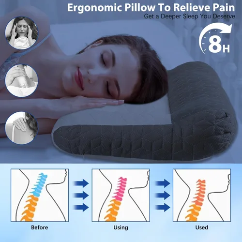 Vista 7 de Almohada ergonómica, almohada cervical para aliviar la tensión del cuello, almohada cervical para dormir, almohada cervical de apoyo cervical