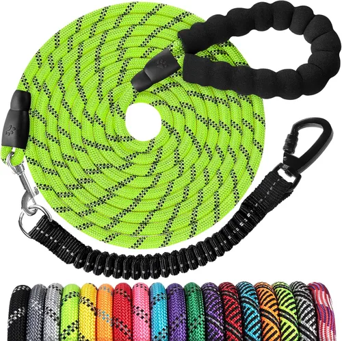 Vista 30 de Correa de perro de cuerda de 3 pies: correa resistente con gancho giratorio bloqueable, hilos reflectantes, bungee y asa acolchada - Correa