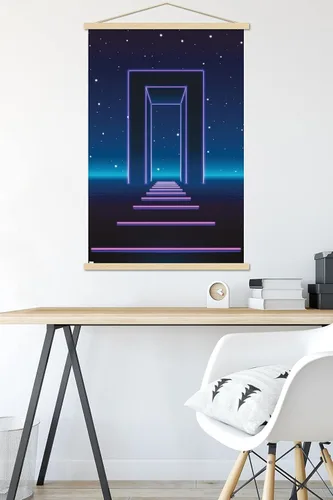 Vista 5 de Trends International Póster geométrico de pared de neón, 22.37 x 34.00 pulgadas, paquete de impresión premium y colgador de madera de haya