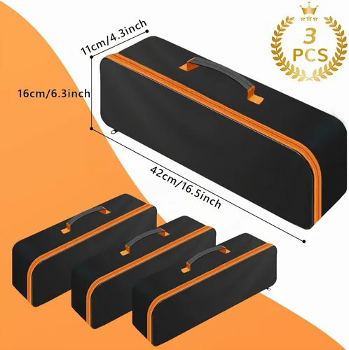 Vista 2 de Paquete de 3 bolsas de herramientas con cremallera, bolsa de herramientas Oxford impermeable de boca ancha, organizador de herramientas de múltiples