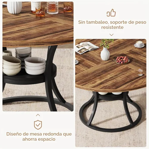 Vista 6 de Mesa de comedor redonda de 47 pulgadas para 4-6 personas con estante de almacenamiento, granja Asientos 4 – 6 estantes de almacenamiento