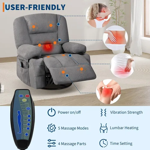 Vista 7 de Silla reclinable mecedora, silla mecedora giratoria para adultos Gris