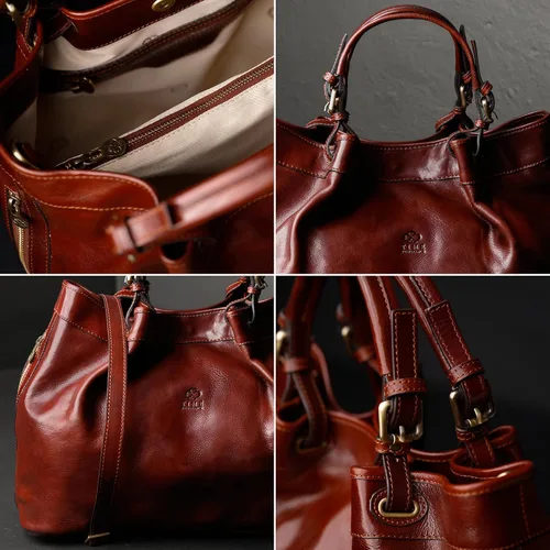 Vista 5 de Time Resistance Bolso de cuero - Bolso con asa superior - Bolso de cuero de grano completo para mujer Marrón
