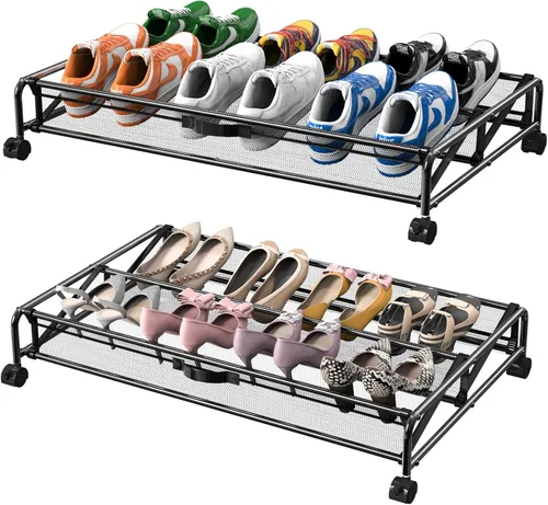 Vista 8 de Organizador de almacenamiento de zapatos debajo de la cama, contenedores de almacenamiento rodantes con ruedas, organizador de zapatos debajo