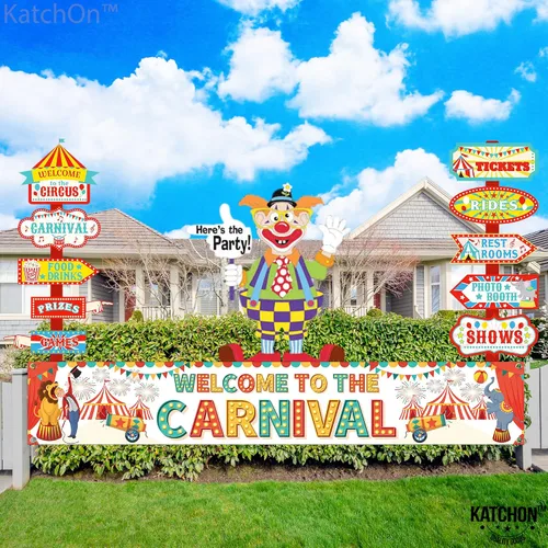 Vista 8 de Fondo de bienvenida al carnaval: 120 x 20 pulgadas, pancarta de carnaval para patio, decoraciones de fiesta temática de carnaval, juegos de carnaval
