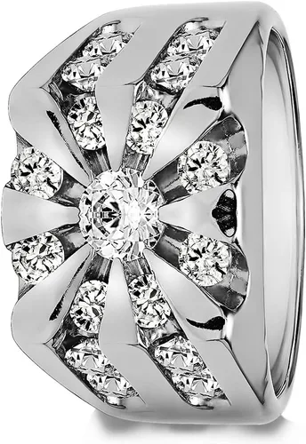 Vista 2 de TwoBirch Anillo de plata de ley con canal redondo estilo Sun Burst para hombre con circonita cúbica (tamaño 2 quilates)