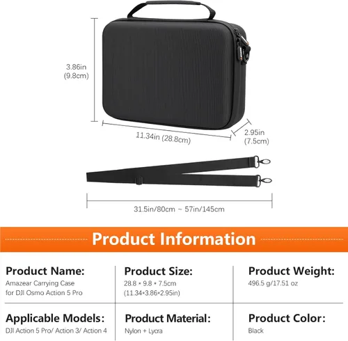 Vista 9 de AMAZEAR Funda de transporte para DJI Osmo Action 5 Pro, accesorios DJI Action5 Pro, protector compacto y rígido, bolsa de transporte portátil