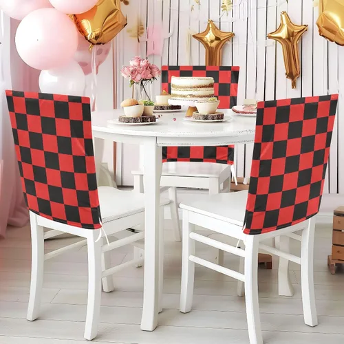 Vista 5 de Light Red and Black Checkered Pattern Decorative Birthday Seat Cover for Classroom Chair for Birthday Party Soft Waterproof Chair Covers for Dining
